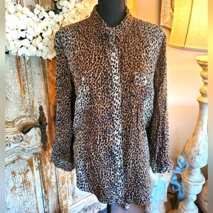 New Leopard Print Button Down Blouse Size XL
